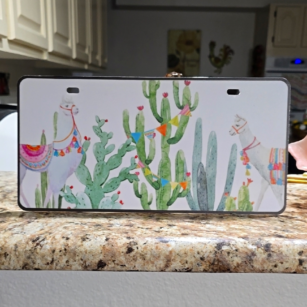 Cactus and Llama License Plate Cover. 0027